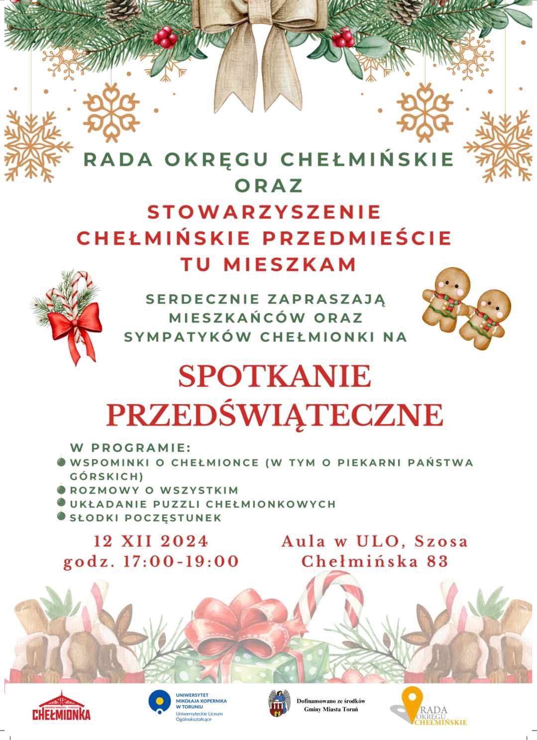 zaproszenie na przedswiateczne spotkanie Chelmionki